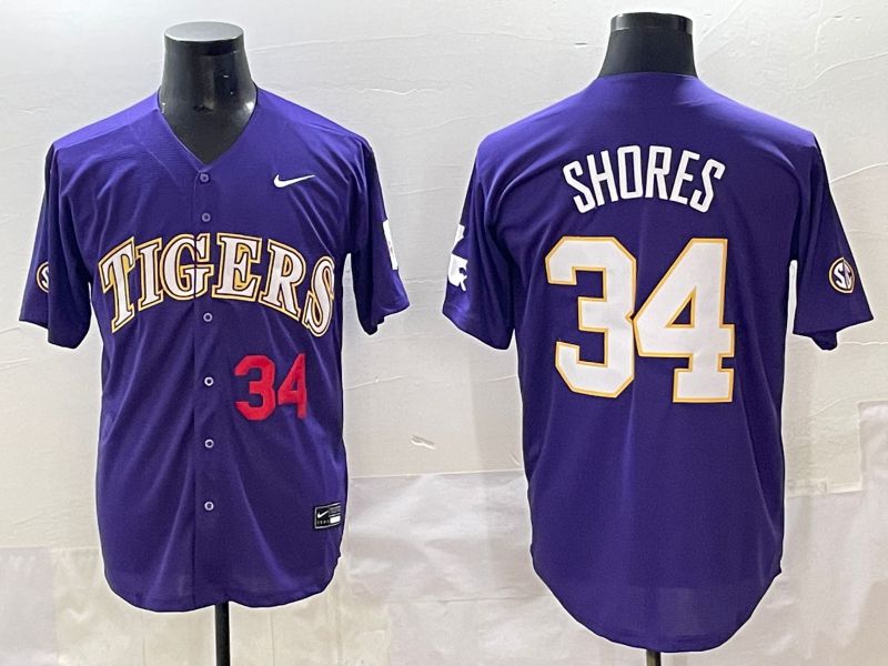 Men 2025 LSU Tigers #34 Shores Purple Joint Name Nike NCAA Jersey style 2->ncaa teams->NCAA Jersey